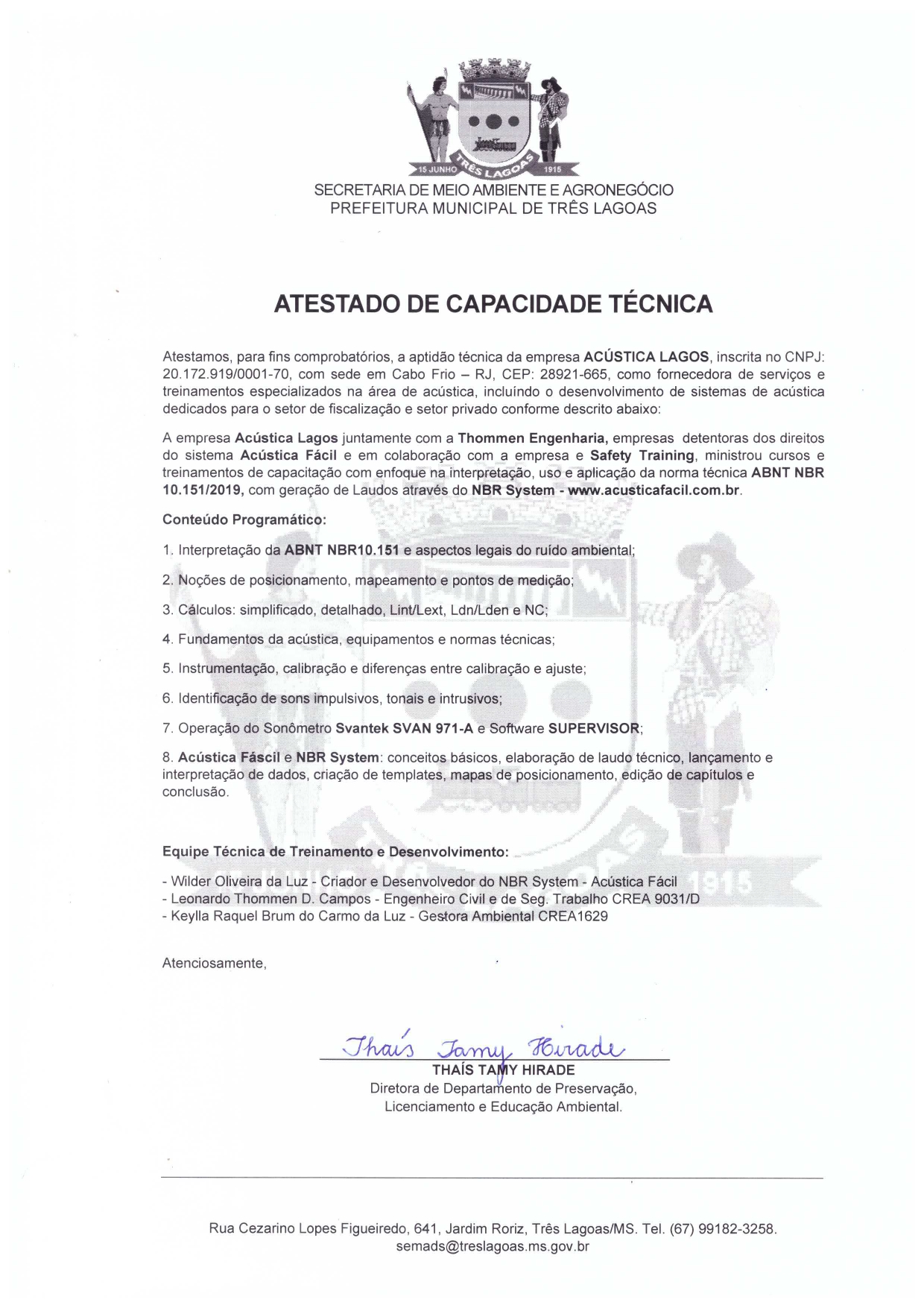 Atestado de Capacitação Técnica - Acústica Lagos